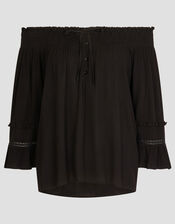 Ava Off-The-Shoulder Smock Top, Black (BLACK), large