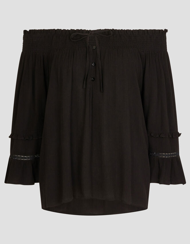 Ava Off-The-Shoulder Smock Top, Black (BLACK), large
