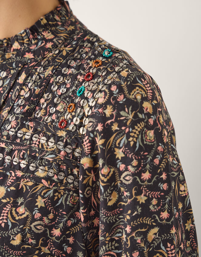 Harriet Floral Embellished Midi Dress, Black (BLACK), large