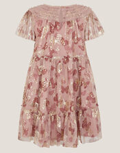 Butterfly Foil Print Party Dress, Pink (PINK), large