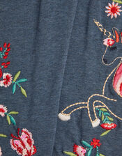Floral Unicorn Embroidered Leggings, Blue (NAVY), large