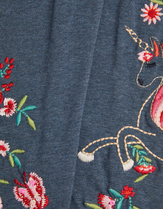 Floral Unicorn Embroidered Leggings, Blue (NAVY), large