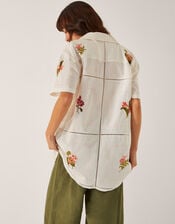 Luna Floral Embroidered Shirt, White (WHITE), large