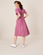 Crosshatch Midi Dress in Pure Cotton, Pink (PINK), large