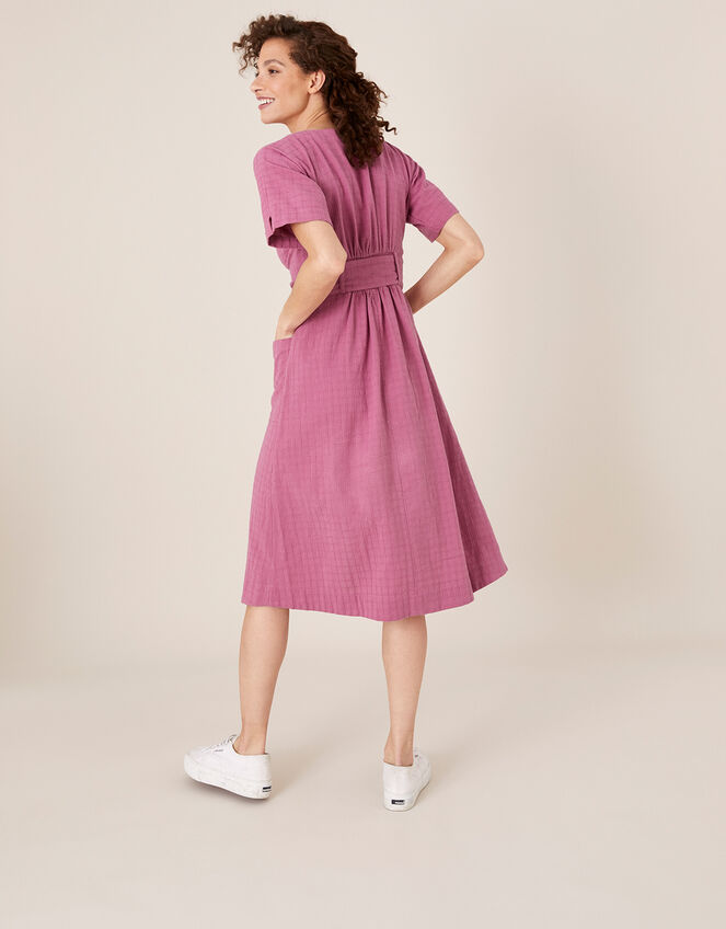Crosshatch Midi Dress in Pure Cotton, Pink (PINK), large
