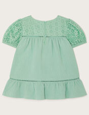 Short Sleeve Stripe Broderie Top, Blue (AQUA), large