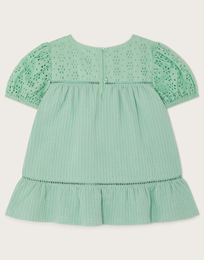 Short Sleeve Stripe Broderie Top, Blue (AQUA), large