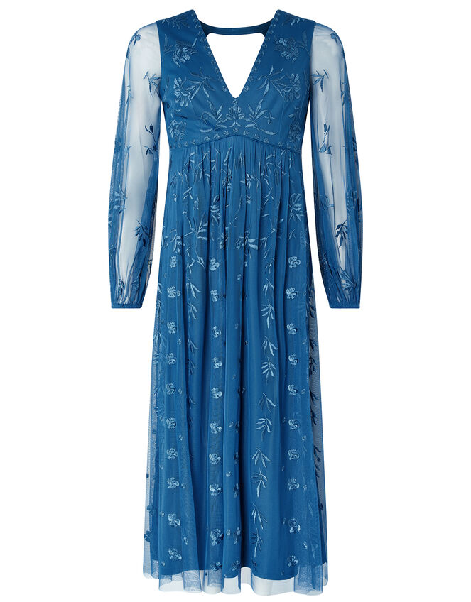 Lucinda Sustainable Embroidered Midi Dress Blue | Evening Dresses ...