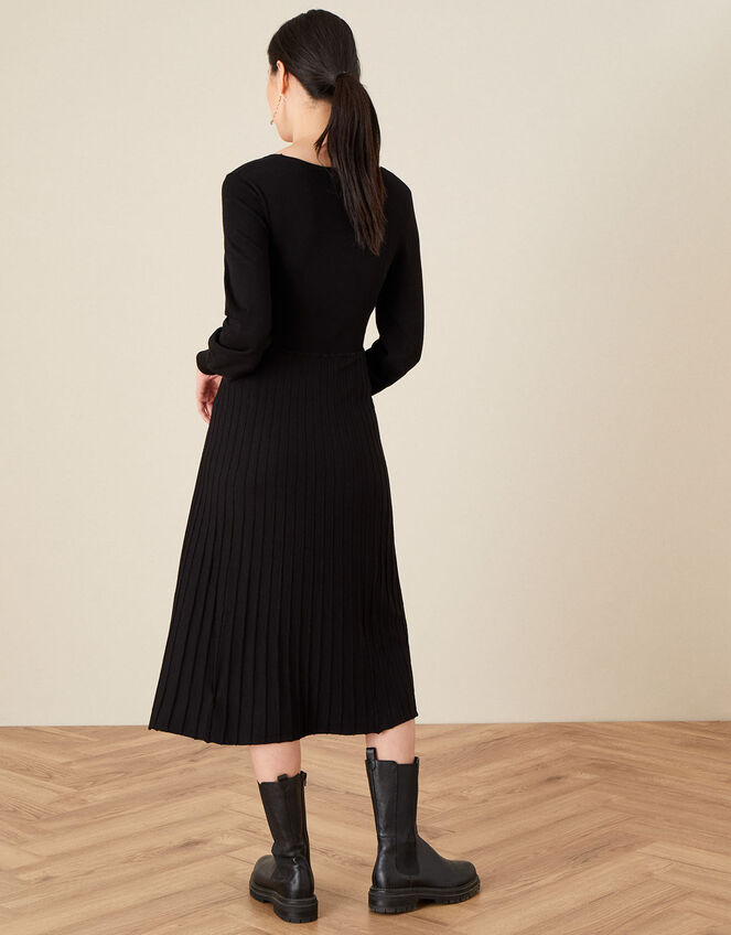 Square Neck Pleated Dress, Black (BLACK), large