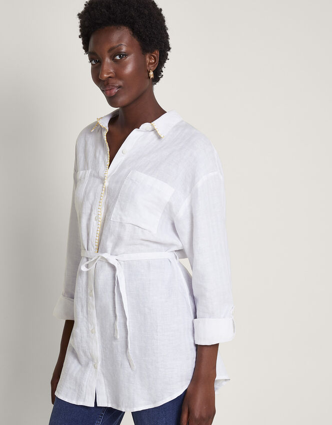 Liz Upcycled Embroidered Shirt, White (WHITE), large