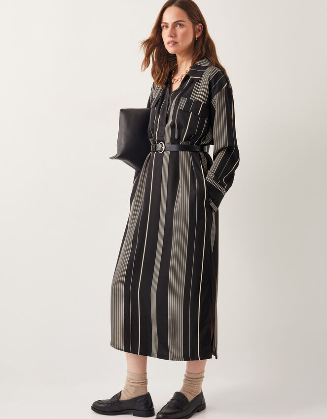 Andi Stripe Midi Shirt Dress, Black (BLACK), large