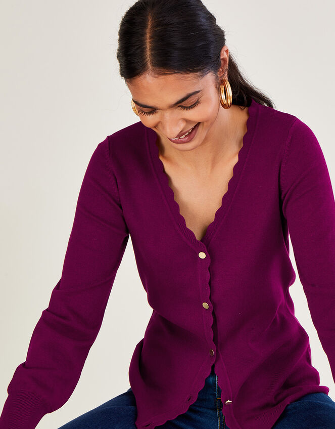 Scallop Trim Cardigan with LENZING™ ECOVERO™, Red (MULBERRY), large
