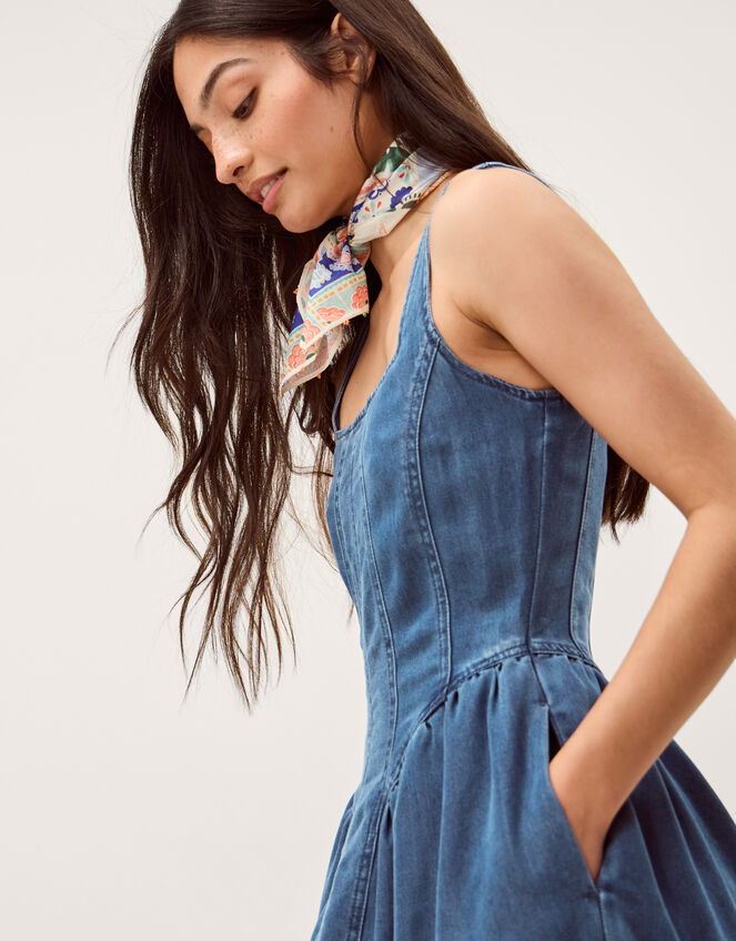 Delia Square Neck Denim Midi Dress, Blue (DENIM BLUE), large