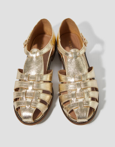 Brady Leather Fisherman Sandals, Gold (GOLD), large
