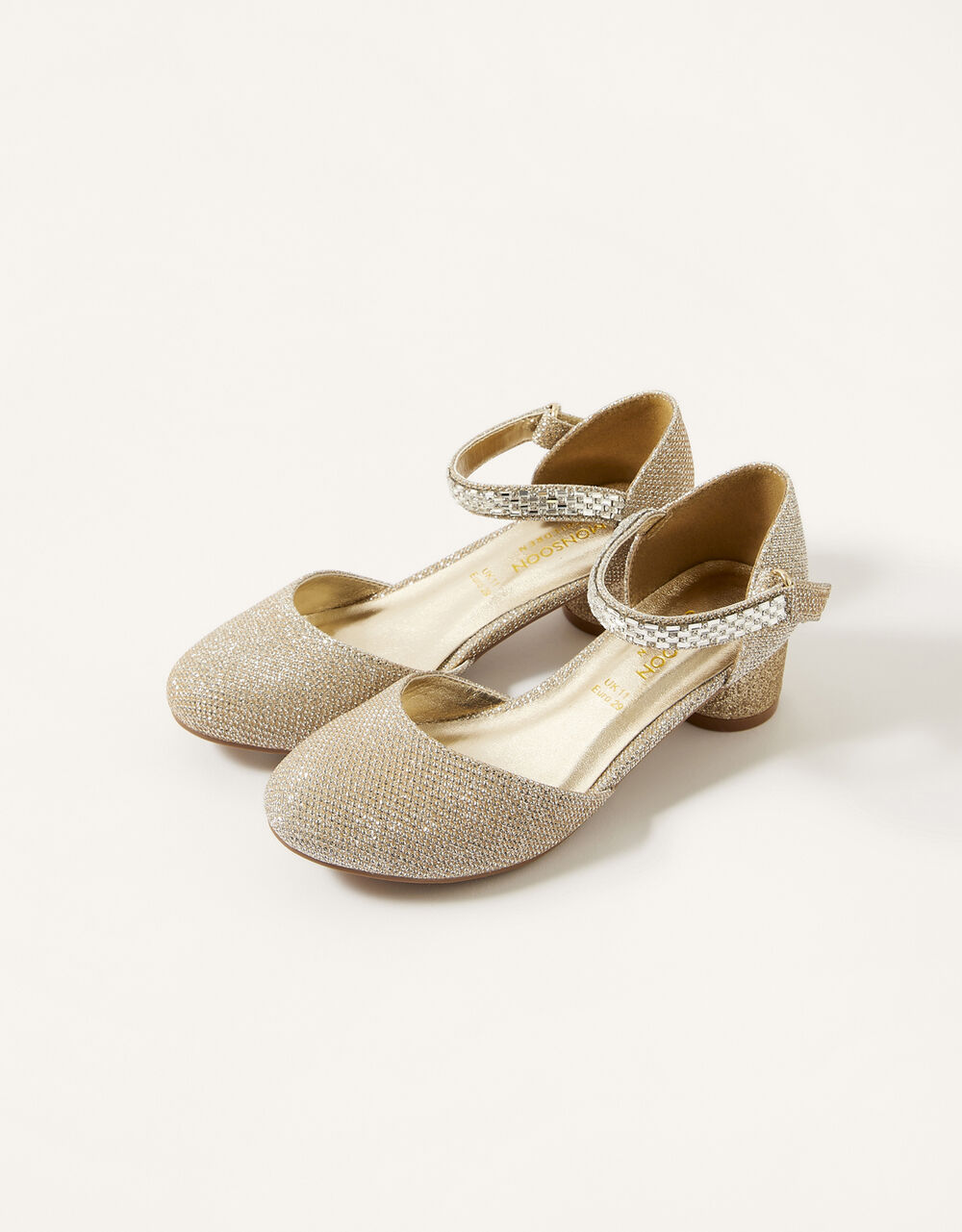 Children Children's Shoes & Sandals | Shimmer Diamante Two-Part Heel Gold - JQ06844