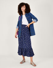 Motif Print Maxi Skirt in LENZING™ ECOVERO™, Blue (NAVY), large