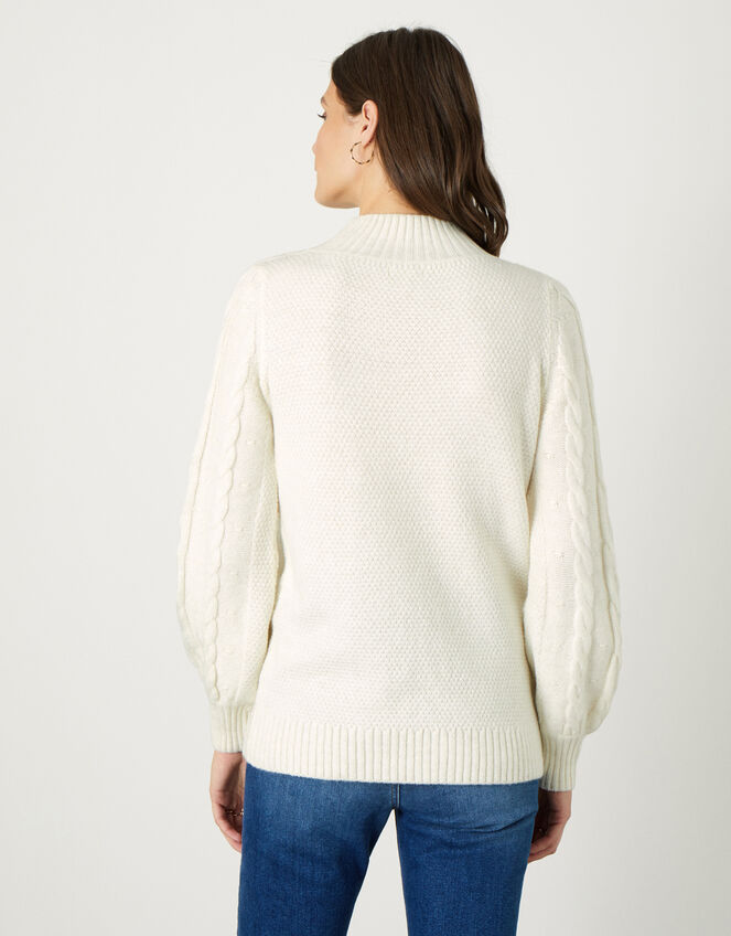 Cable Knit Bobble Fringe Jumper Ivory