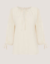 Callie Thorpe x Monsoon Tie Linen Blend Top, Natural (STONE), large