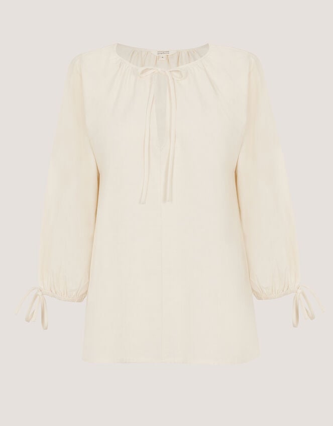 Callie Thorpe x Monsoon Tie Linen Blend Top, Natural (STONE), large