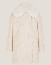 Detachable Collar Tweed Coat, Cream (CREAM), large