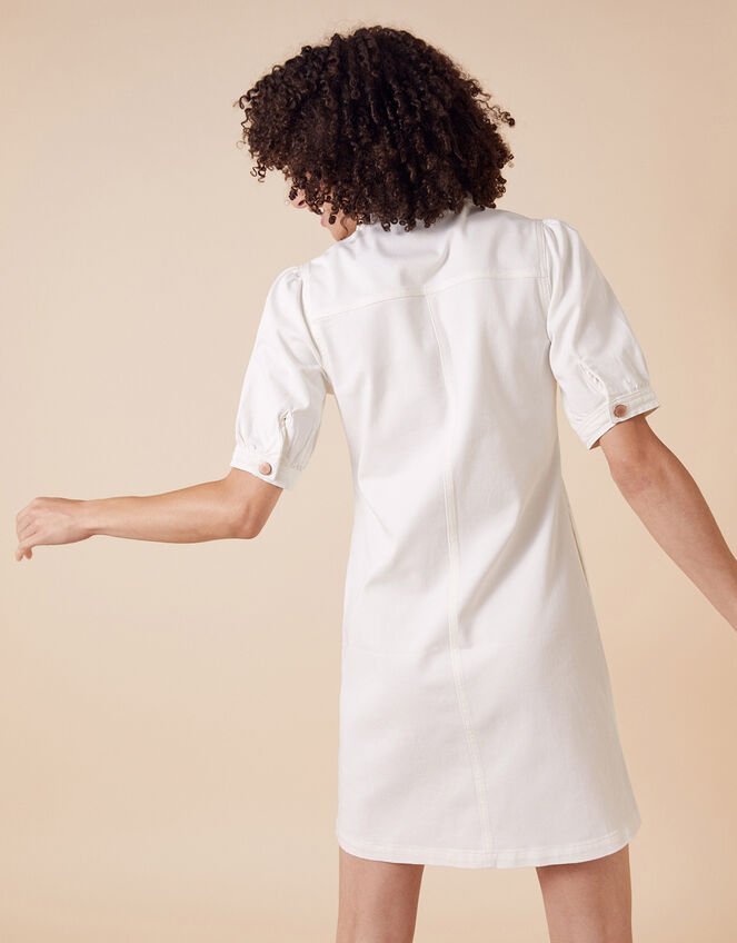 Denim Shirt Dress in Recycled Cotton, Ivory (IVORY), large