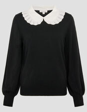 Cleo Pointelle Collar Jumper, Black (BLACK), large