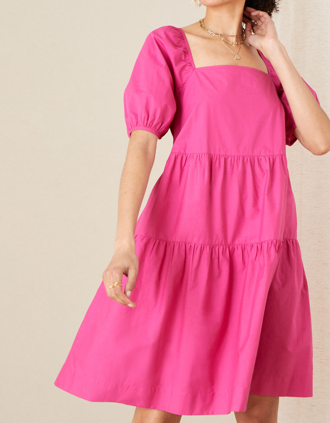 Tiered Dress in Organic Cotton Pink
