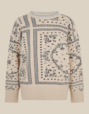 Gigi Paisley Print Crew Neck Jumper, Ivory (IVORY), large