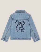 Bow Embroidered Denim Jacket, Blue (BLUE), large