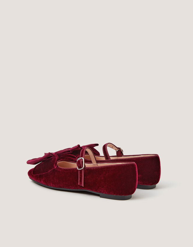 Bow Velvet Ballet Flats, Red (BURGUNDY), large