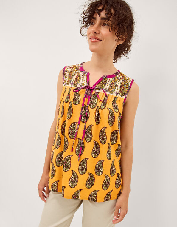Magdalena Sleeveless Paisley Top, Yellow (YELLOW), large