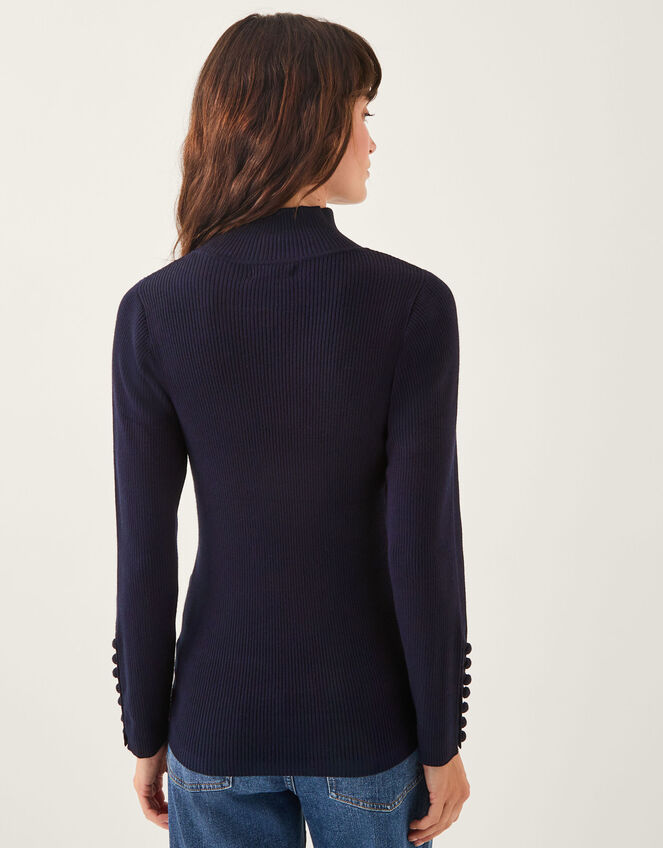 Ruby Ribbed Polo Neck Jumper Blue