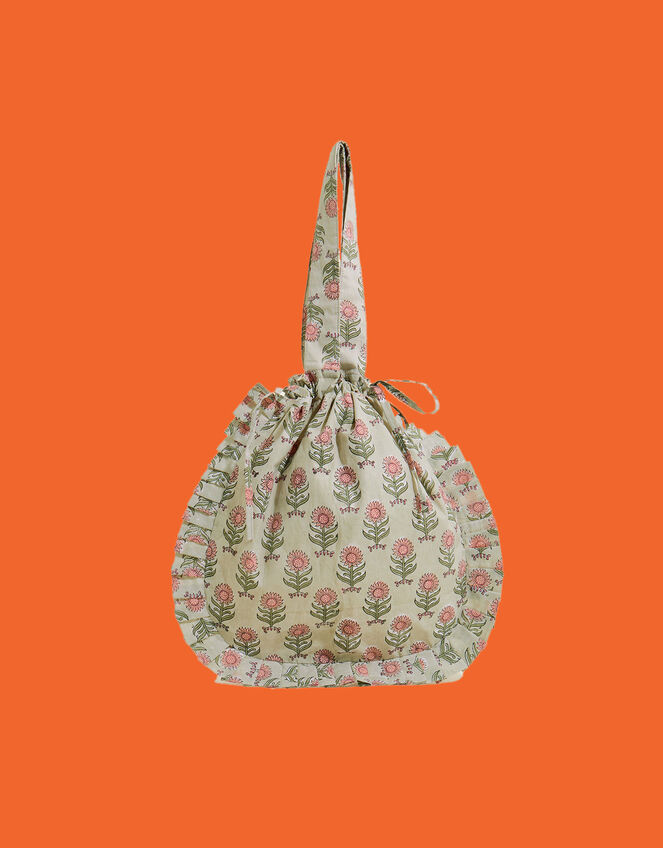 Maison M Block Frill Tote Bag, Blue (AQUA), large