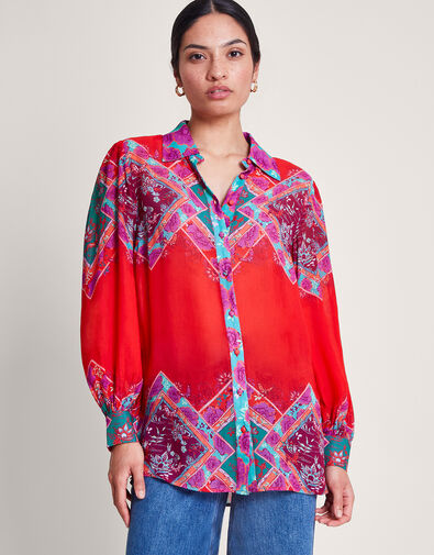 Tiffany Print Blouse, Red (RED), large