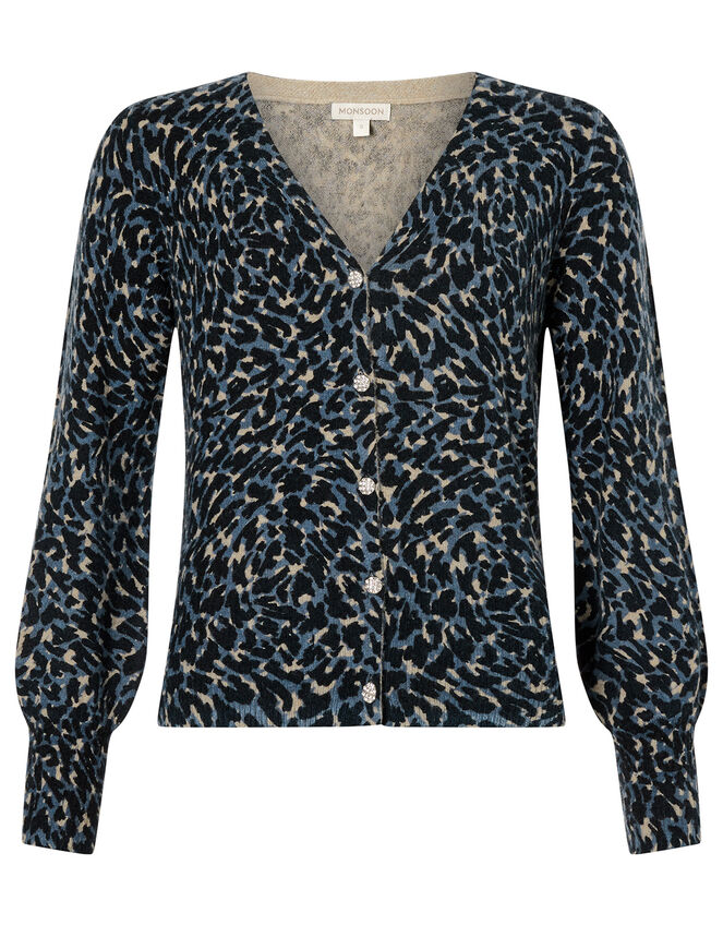 Leopard Sparkle Button Knit Cardigan, Multi (MULTI), large