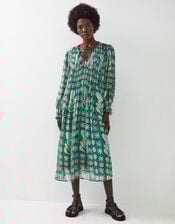 East Charlize Printed Pintuck Midi Dress, Green (GREEN), large