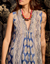 East Sleeveless Print Dress, Blue (BLUE), large