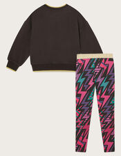 Lightning Bolt Sweatshirt and Leggings Set, Black (BLACK), large