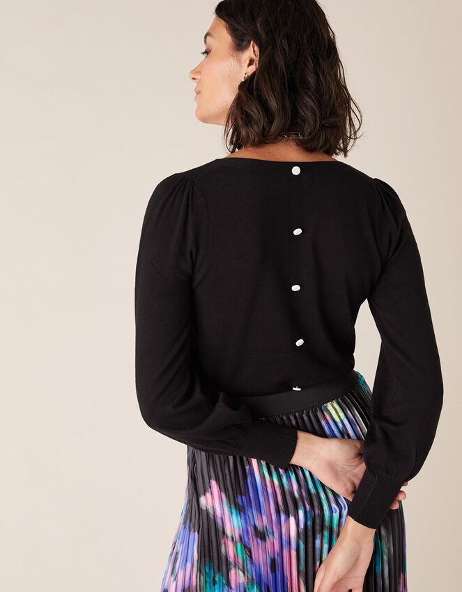 Button Back Knit Jumper, Black (BLACK), large