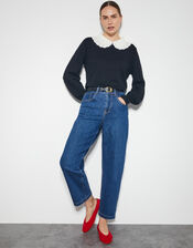 Cleo Pointelle Collar Jumper, Black (BLACK), large