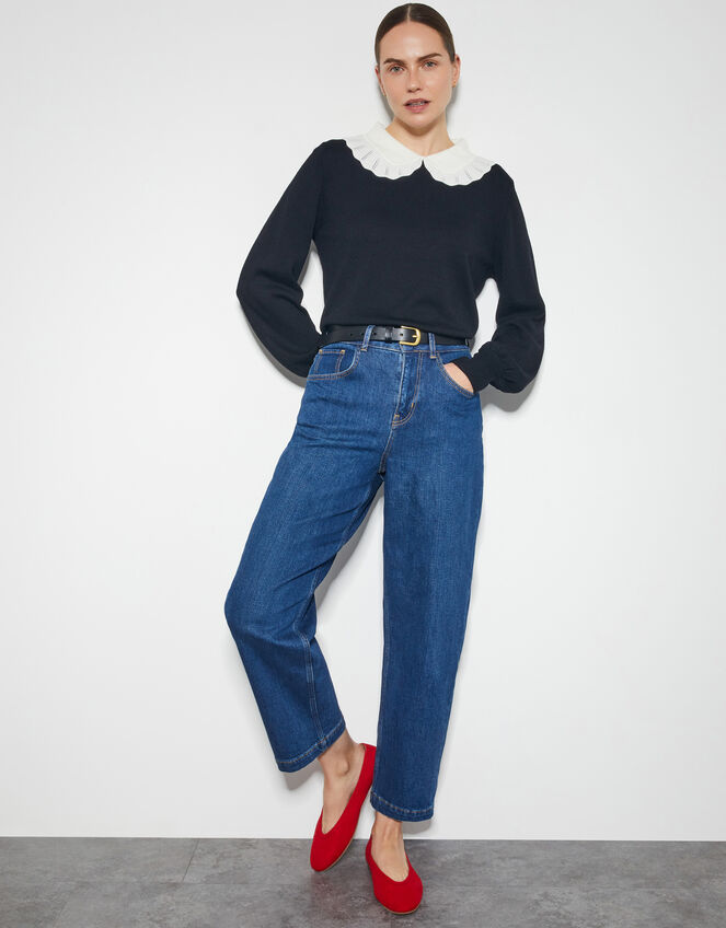 Cleo Pointelle Collar Jumper, Black (BLACK), large