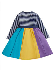 Frugi Rainbow Skater Dress, Blue (NAVY), large