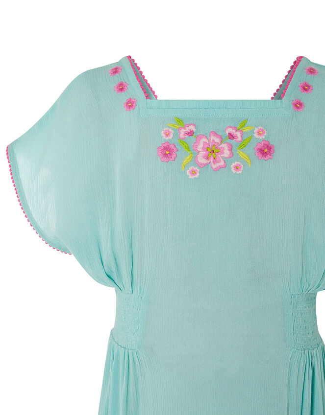 Floral Embroidered Kaftan Dress, Blue (TURQUOISE), large