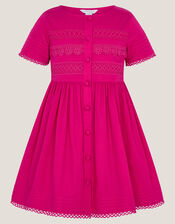 Embroidered Short Sleeve Dress, Pink (PINK), large