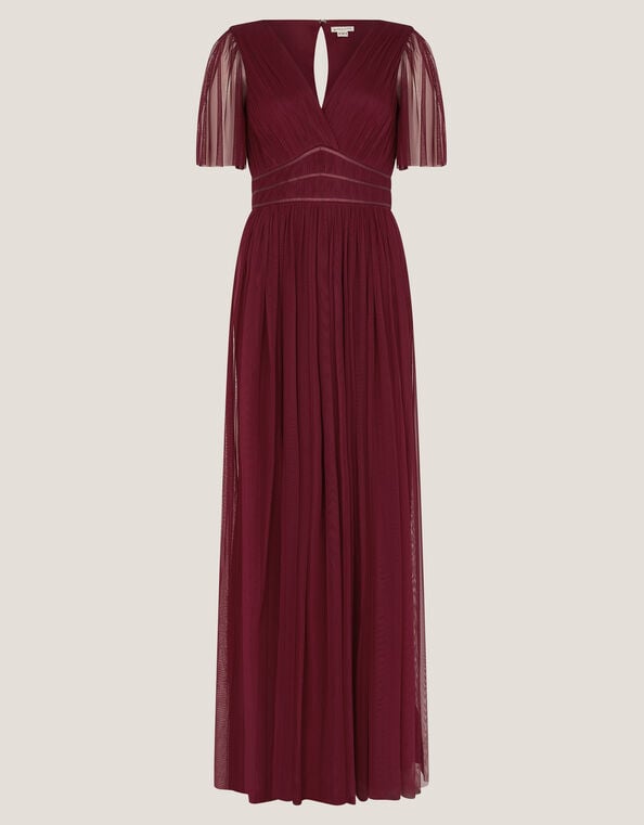 Emily Short Sleeve Tulle Bridesmaid Dress, Red (BURGUNDY), large