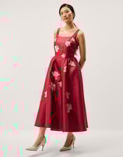 Anya Floral Embroidered Fit & Flare Midi Dress, Pink (PINK), large