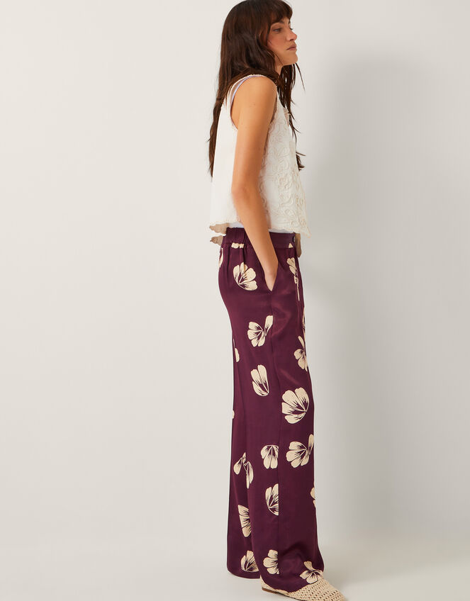 Roz Floral Straight Leg Trousers, Red (BURGUNDY), large
