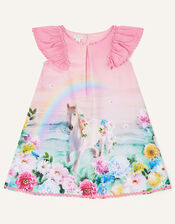 Rainbow Horse Frill Sleeve Dress, Pink (PINK), large