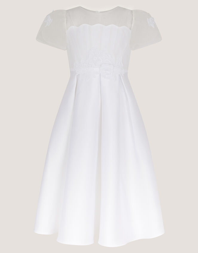 Chiffon Sleeve Floral Embroidered Dress, White (WHITE), large