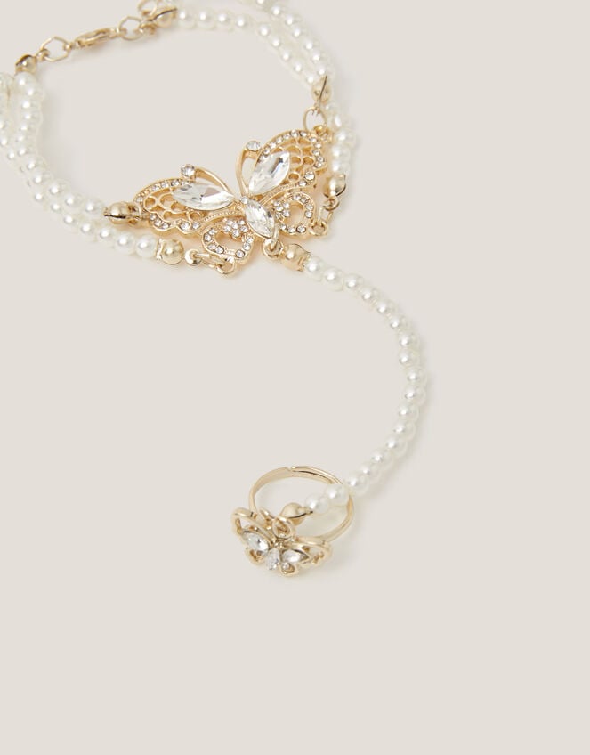 Pearl Butterfly Ring & Hand Chain, , large